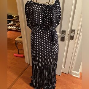 LOFT Navy and White Patterned Maxi Dress